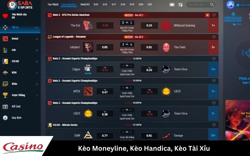 Kèo Moneyline, Kèo Handica, Kèo Tài Xỉu