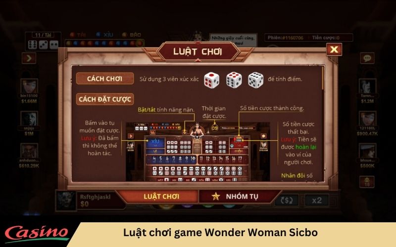 Luật chơi game Wonder Woman Sicbo 